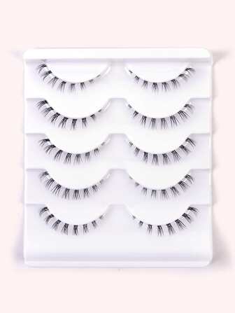 Full False Lashes 5pairs Faux Mink Lashes Wispy Clear Band Natural Long Volumized Eyelashes Lower False Eyelashes For Women Mom Wife Sister Teen Girl Friend