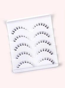 浓密假睫毛 5 对仿貂毛睫毛纤细透明带状自然纤长浓密睫毛下假睫毛适合女士妈妈妻子姐妹青少年女友 - 黑色 - 查看 2
