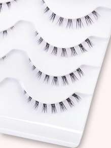 浓密假睫毛 5 对仿貂毛睫毛纤细透明带状自然纤长浓密睫毛下假睫毛适合女士妈妈妻子姐妹青少年女友 - 黑色 - 查看 5