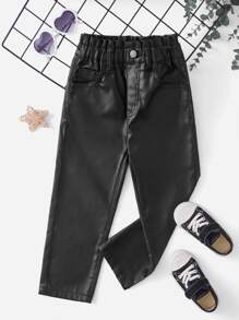 Toddler Girls Slant Pocket Paperbag Waist Jeans - Black - View 1