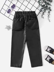 Toddler Girls Slant Pocket Paperbag Waist Jeans - Black - View 2