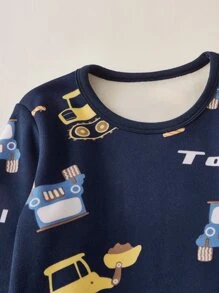 男孩卡通汽車印花加絨內裏睡衣套裝