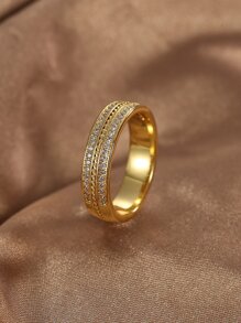 Charm-In 1pc Cubic Zirconia Decor Ring Copper Jewelry - Yellow Gold - View 1