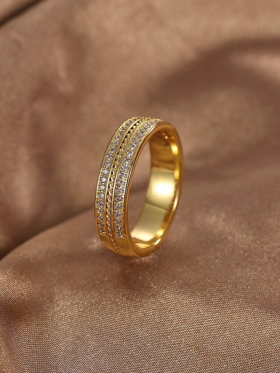 Charm-In 1pc Cubic Zirconia Decor Ring Copper Jewelry - Yellow Gold - View 1