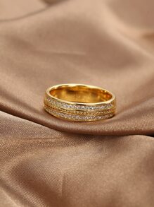 Charm-In 1pc Cubic Zirconia Decor Ring Copper Jewelry - Yellow Gold - View 2