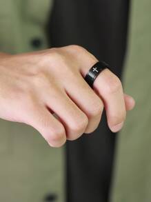 Nhẫn nam thời trang và phổ biến có hoa văn chữ thập bằng thép không gỉ để làm quà tặng trang sức và cho vẻ ngoài sành điệu - màu đen - Xem 3