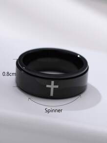 Nhẫn nam thời trang và phổ biến có hoa văn chữ thập bằng thép không gỉ để làm quà tặng trang sức và cho vẻ ngoài sành điệu - màu đen - Xem 4