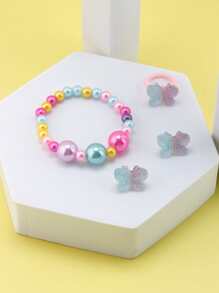4pcs Girls Butterfly & Bead Decor Jewelry Set - Multicolor - View 2