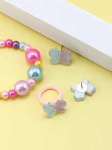 4pcs Girls Butterfly & Bead Decor Jewelry Set - Multicolor - View 3