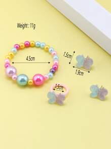 4pcs Girls Butterfly & Bead Decor Jewelry Set - Multicolor - View 4