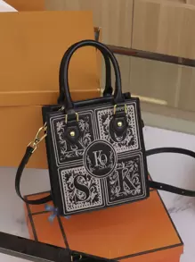 镂空图案重磅刺绣迷你手提包 - 黑色 - 查看 1