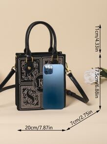 镂空图案重磅刺绣迷你手提包 - 黑色 - 查看 3