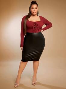 SHEIN SXY 大碼高腰PU皮革鉛筆裙