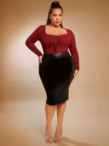 SHEIN SXY 大碼高腰PU皮革鉛筆裙