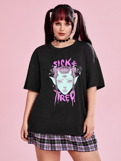 Isabela Escobar Plus Figure & Letter Graphic Drop Shoulder Tee