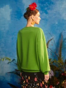 Frida Kahlo X SHEIN Quần áo thể thao nữ Con số Hoa Giải trí - Màu xanh chanh - Xem 2