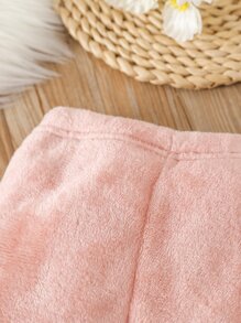 Toddler Girls Rabbit Embroidery Contrast Sleeve Flannel Sweatshirt & Trousers - Baby Pink - View 5