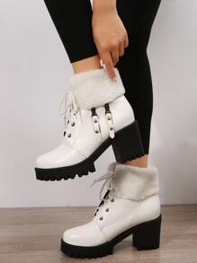 毛絨內裏粗跟馬丁靴