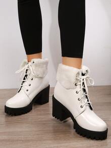 毛絨內裏粗跟馬丁靴