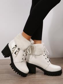 毛絨內裏粗跟馬丁靴