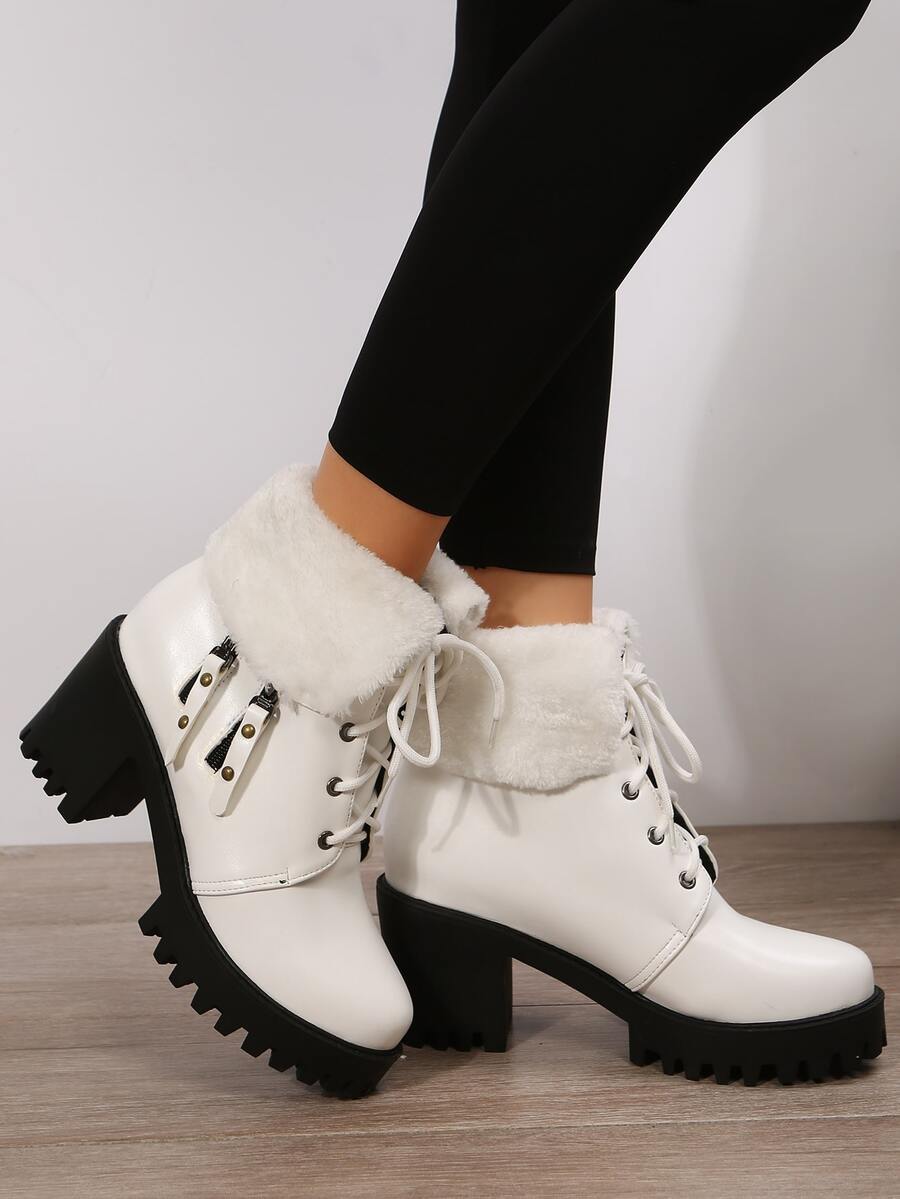 毛絨內裏粗跟馬丁靴