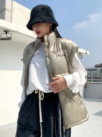 DAZY 字母图案拉链加厚背心外套 冬季女式外套