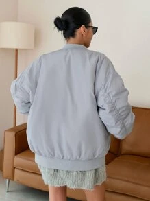 SHEIN COLDBREAK Ruched Drop Shoulder Zipper Padded Coat - Light Grey - View 2