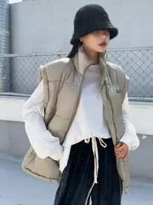 DAZY Bokstav Grafisk Dragkedja Vadderad Västjacka Vinter Damkappor