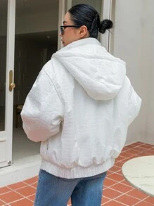 SHEIN COLDBREAK Solid Zip Up Hooded Padded Coat - White - View 2