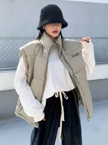 DAZY Bokstav Grafisk Dragkedja Vadderad Västjacka Vinter Damkappor