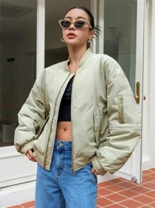 SHEIN COLDBREAK Zip Up Baseball Neck Padded Coat - Mint Green - View 2