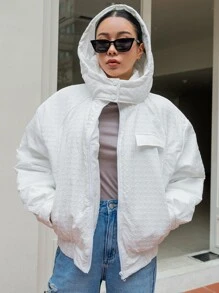 SHEIN COLDBREAK Solid Zip Up Hooded Padded Coat - White - View 4