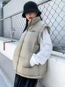 DAZY Bokstav Grafisk Dragkedja Vadderad Västjacka Vinter Damkappor