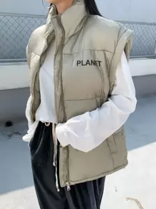 DAZY Bokstav Grafisk Dragkedja Vadderad Västjacka Vinter Damkappor