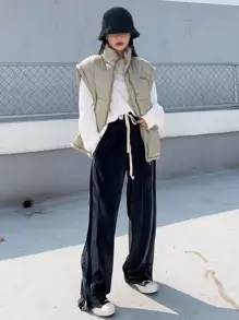 DAZY Bokstav Grafisk Dragkedja Vadderad Västjacka Vinter Damkappor