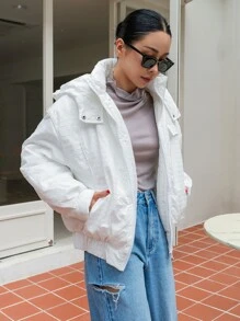 SHEIN COLDBREAK Solid Zip Up Hooded Padded Coat - White - View 6