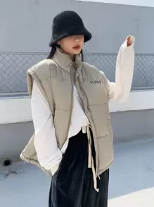 DAZY Bokstav Grafisk Dragkedja Vadderad Västjacka Vinter Damkappor