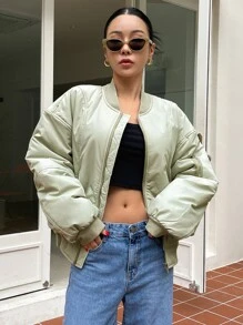 SHEIN COLDBREAK Zip Up Baseball Neck Padded Coat - Mint Green - View 6