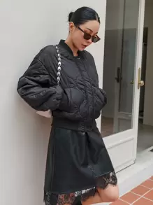 SHEIN COLDBREAK Solid Onion Quilted Bomber Jacket - Black - View 8