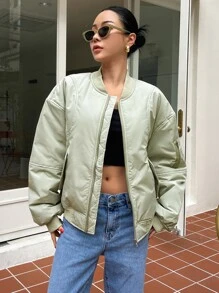 SHEIN COLDBREAK Zip Up Baseball Neck Padded Coat - Mint Green - View 8