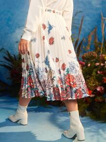 Frida Kahlo X SHEIN Váy Plus Size Xếp li Hoa Boho - Nhiều màu - Xem 2