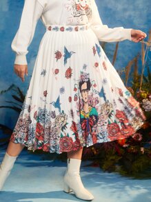 Frida Kahlo X SHEIN Váy Plus Size Xếp li Hoa Boho - Nhiều màu - Xem 4