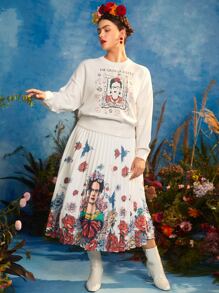 Frida Kahlo X SHEIN Váy Plus Size Xếp li Hoa Boho - Nhiều màu - Xem 5