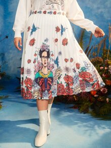 Frida Kahlo X SHEIN Váy Plus Size Xếp li Hoa Boho - Nhiều màu - Xem 6