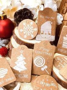 50pcs Christmas Slogan Graphic Gift Wrapping Tag - Multicolor - View 2