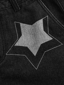 ROMWE Grunge Punk Star Print Wide Leg Jeans - Black - View 2