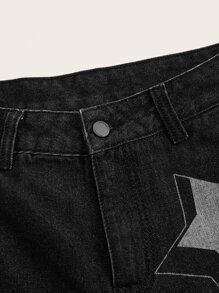 ROMWE Grunge Punk Star Print Wide Leg Jeans - Black - View 3