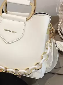CONTAINEVERY Mini Letter Graphic Chain Decor Square Bag - White - View 7
