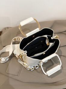 CONTAINEVERY Mini Letter Graphic Chain Decor Square Bag - White - View 8