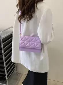 衍縫翻蓋方包 - 紫色 - 查看 2